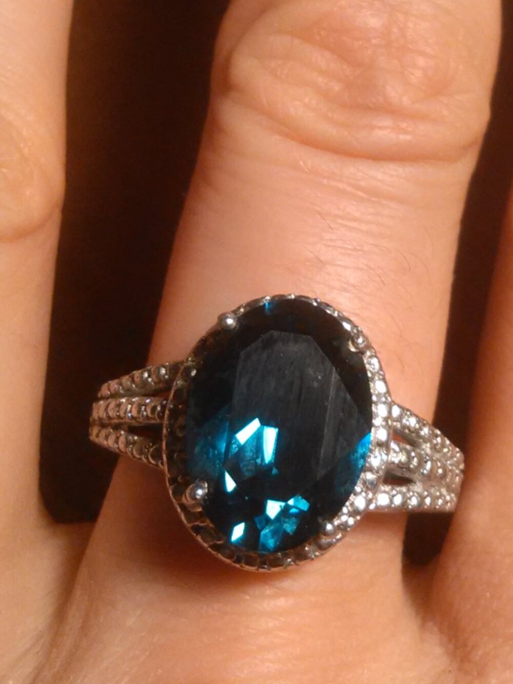 Blue Crystal Platinum Bond Ring (Size 10)